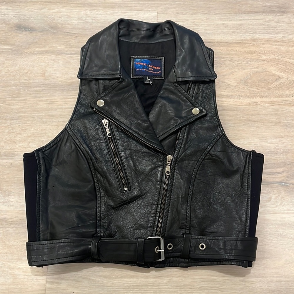Vintage Black Leather Biker Vest - Wilsons Leather